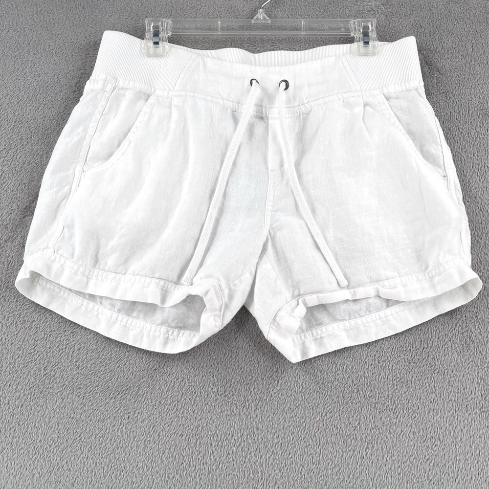 Athleta 100% Linen White Drawstring  Shorts Size 10 Lagenlook
